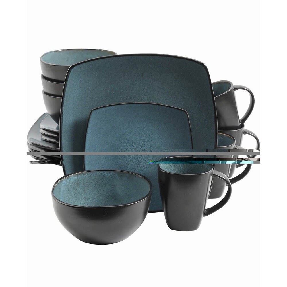Gibson Soho Lounge 16pc Reactive Glaze Dinnerware Set Blue New
